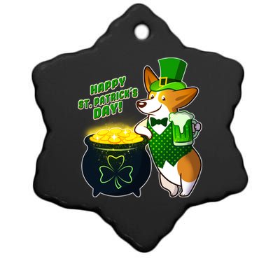 Happy St Patrick's Day Corgi Ceramic Star Ornament