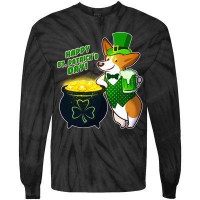 Happy St Patrick's Day Corgi Tie-Dye Long Sleeve Shirt