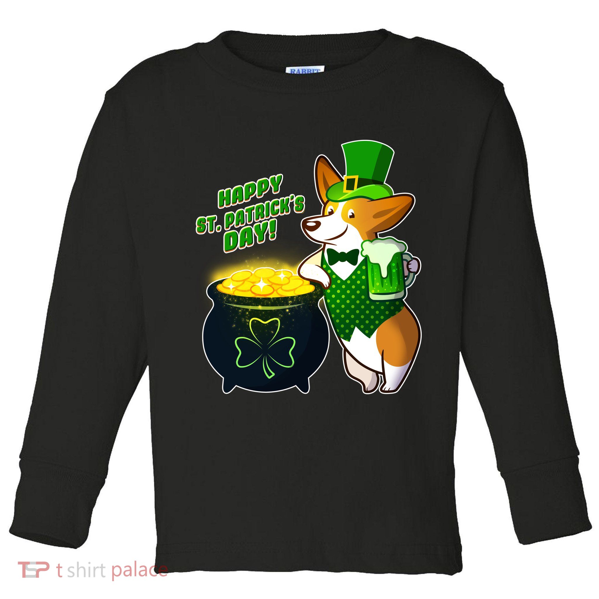 Happy St Patrick's Day Corgi Toddler Long Sleeve Shirt