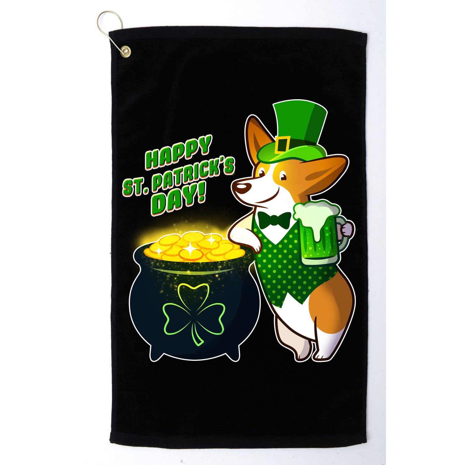 Happy St Patrick's Day Corgi Golf Towel