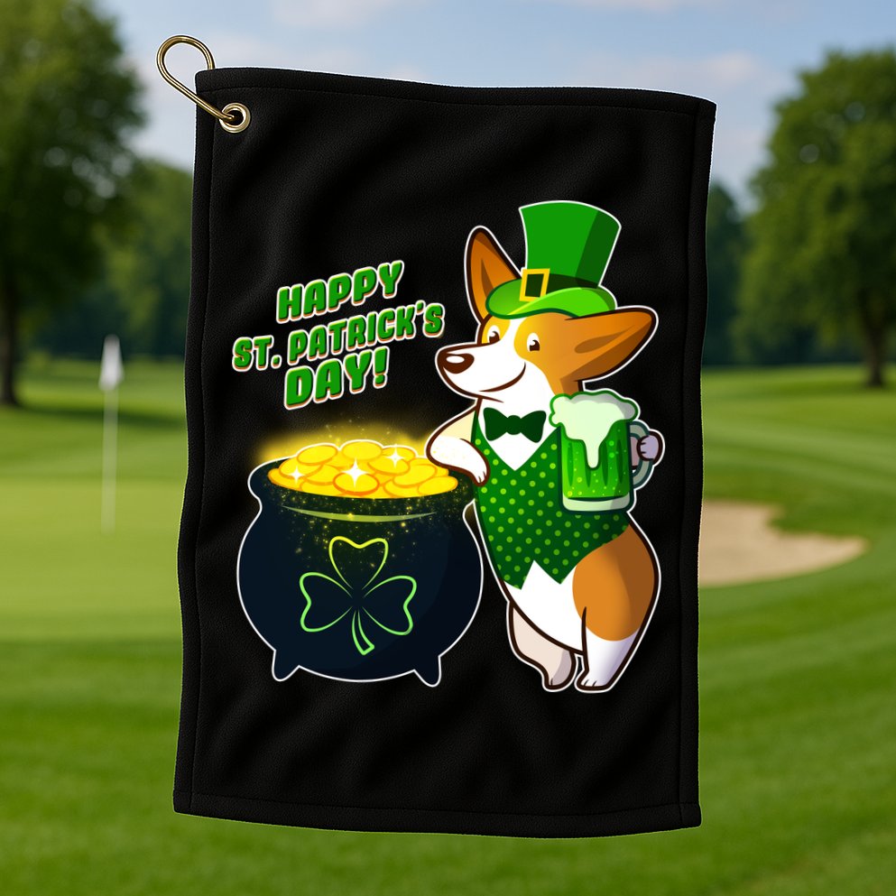 Happy St Patrick's Day Corgi Golf Towel