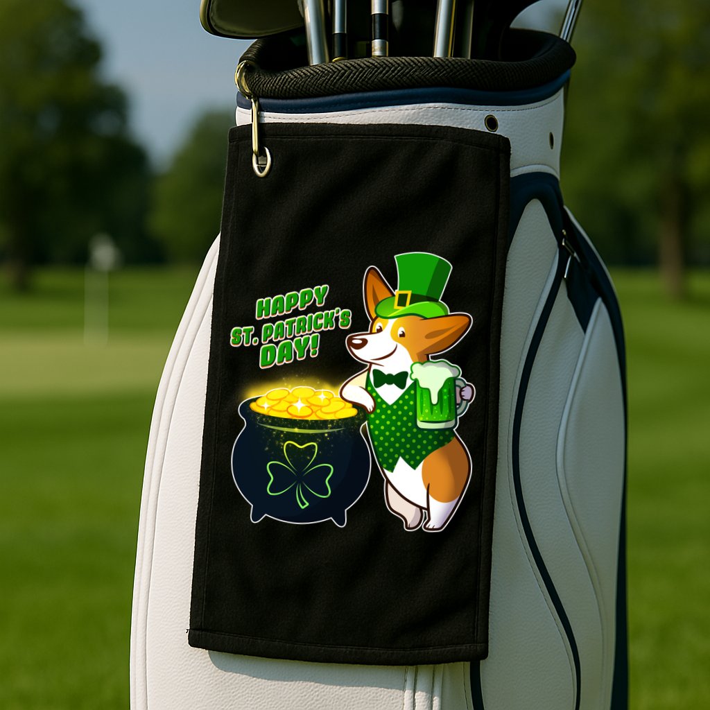 Happy St Patrick's Day Corgi Golf Towel