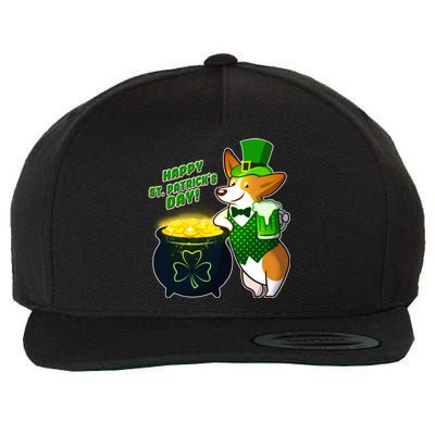 Happy St Patrick's Day Corgi Wool Snapback Cap