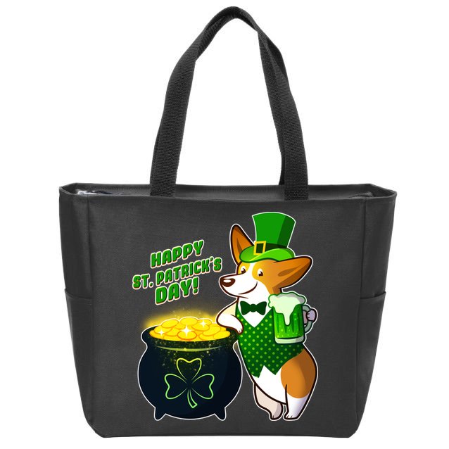 Happy St Patrick's Day Corgi Zip Tote Bag