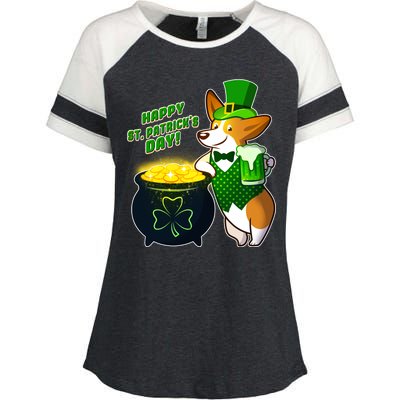 Happy St Patrick's Day Corgi Enza Ladies Jersey Colorblock Tee