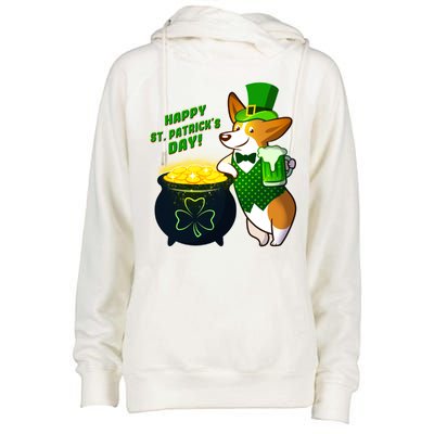 Happy St Patrick's Day Corgi Womens Funnel Neck Pullover Hood