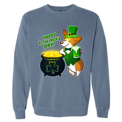 Happy St Patrick's Day Corgi Garment-Dyed Sweatshirt