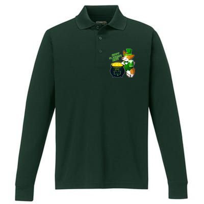 Happy St Patrick's Day Corgi Performance Long Sleeve Polo