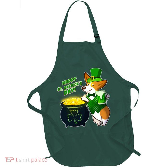 Happy St Patrick's Day Corgi Full-Length Apron With Pockets