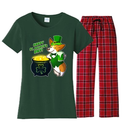 Happy St Patrick's Day Corgi Women's Flannel Pajama Set