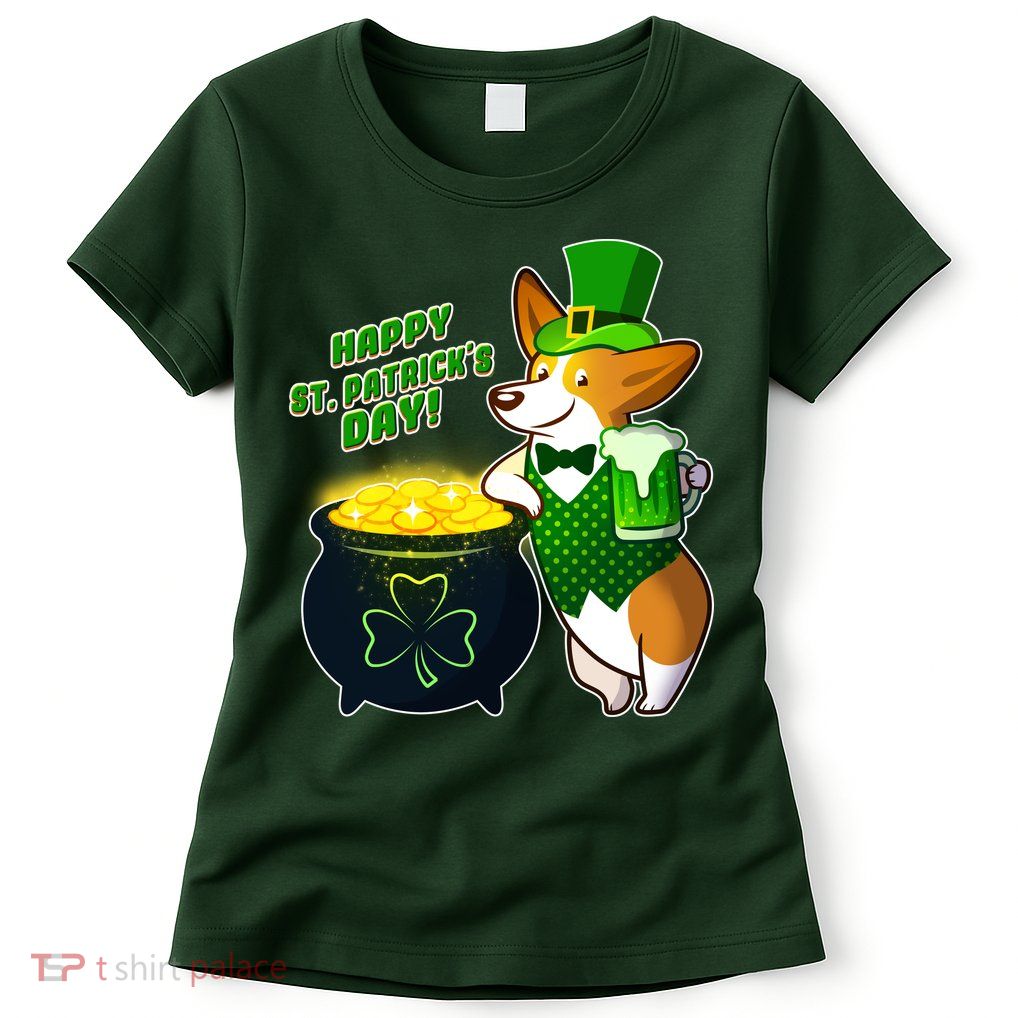 Happy St Patrick's Day Corgi Womens T-Shirt