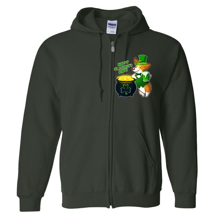 Happy St Patrick's Day Corgi Full Zip Hoodie