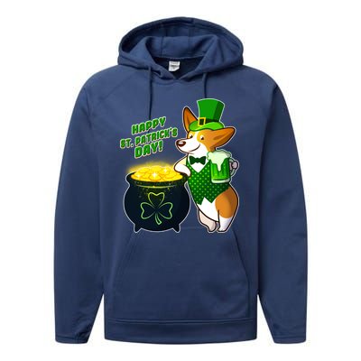 Happy St Patrick's Day Corgi Performance Fleece Hoodie