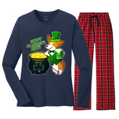 Happy St Patrick's Day Corgi Women's Long Sleeve Flannel Pajama Set 