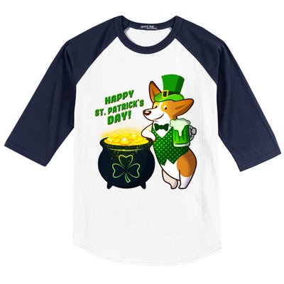 Happy St Patrick's Day Corgi Baseball Sleeve Shirt