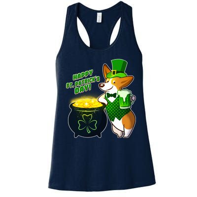 Happy St Patrick's Day Corgi Women's Racerback Tank