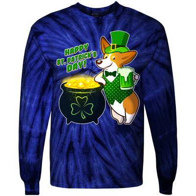 Happy St Patrick's Day Corgi Tie-Dye Long Sleeve Shirt