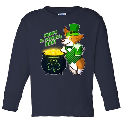 Happy St Patrick's Day Corgi Toddler Long Sleeve Shirt