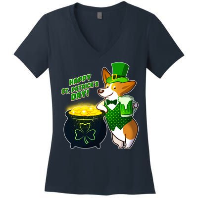 Happy St Patrick's Day Corgi Women's V-Neck T-Shirt