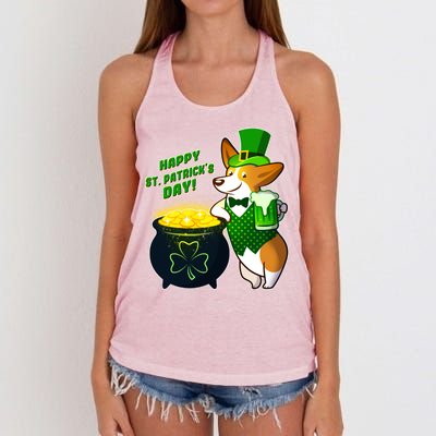 Happy St Patrick's Day Corgi Women's Knotted Racerback Tank