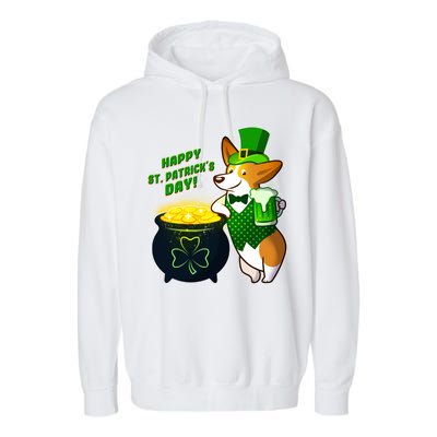 Happy St Patrick's Day Corgi Garment-Dyed Fleece Hoodie