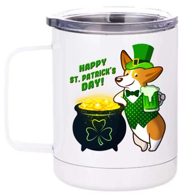 Happy St Patrick's Day Corgi 12 oz Stainless Steel Tumbler Cup