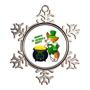 Happy St Patrick's Day Corgi Metallic Star Ornament