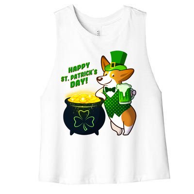 Happy St Patrick's Day Corgi Women's Racerback Cropped Tank