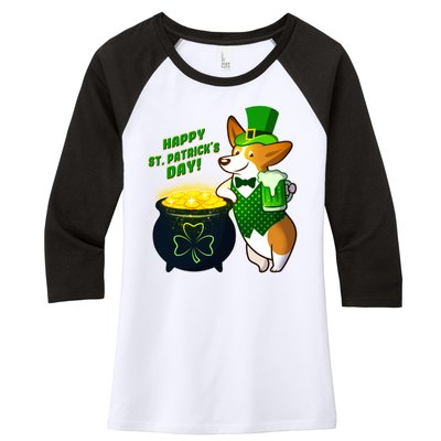 Happy St Patrick's Day Corgi Women's Tri-Blend 3/4-Sleeve Raglan Shirt