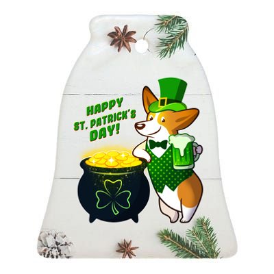 Happy St Patrick's Day Corgi Ceramic Bell Ornament