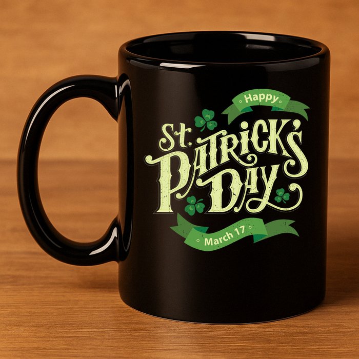 Happy St Patricks Day March 17 11oz C Handle Ceramic Mug