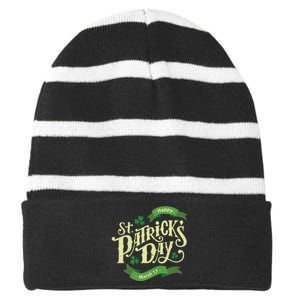 Happy St Patricks Day March 17 Striped Beanie with Solid Band