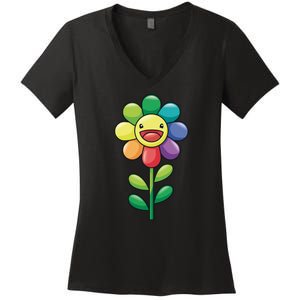 Happy Sunflower Women's V-Neck T-Shirt