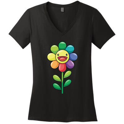 Happy Sunflower Women's V-Neck T-Shirt