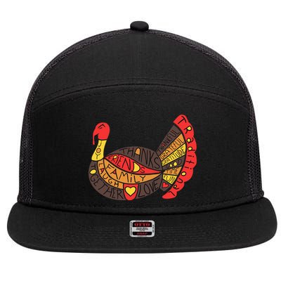 Happy Thanksgiving Day Turkey 7 Panel Mesh Trucker Snapback Hat