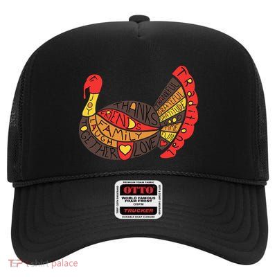 Happy Thanksgiving Day Turkey High Crown Mesh Back Trucker Hat