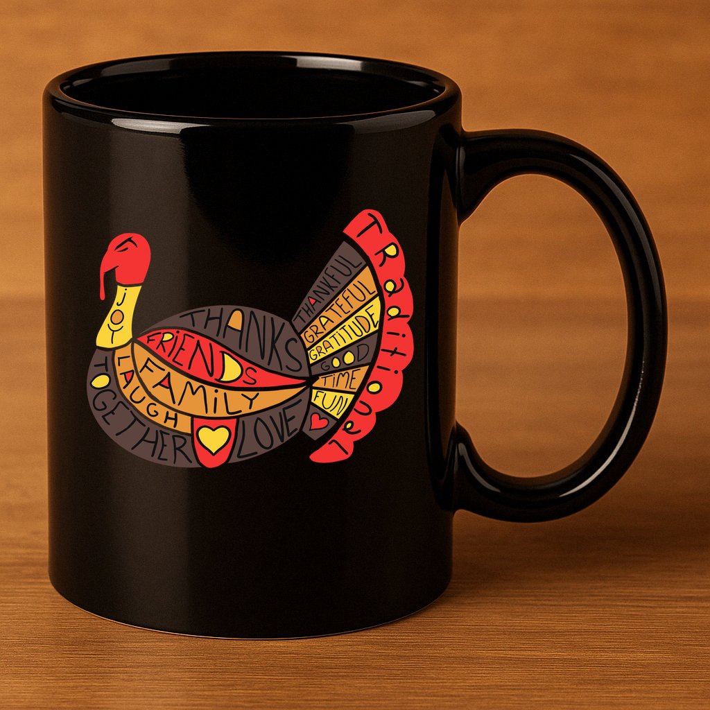 Happy Thanksgiving Day Turkey 11oz C Handle Ceramic Mug