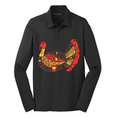 Happy Thanksgiving Day Turkey Silk Touch Performance Long Sleeve Polo