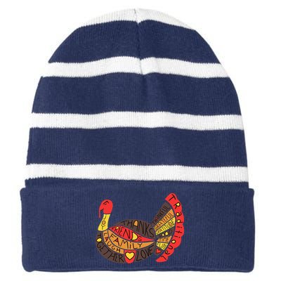 Happy Thanksgiving Day Turkey Striped Beanie with Solid Band