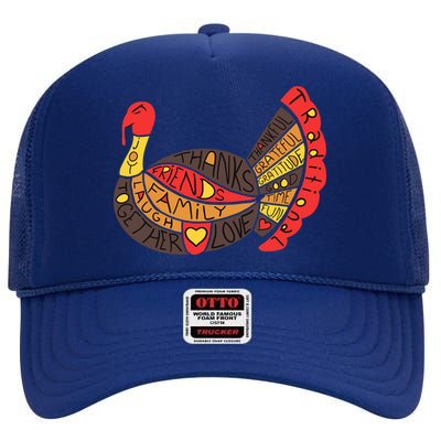 Happy Thanksgiving Day Turkey High Crown Mesh Back Trucker Hat