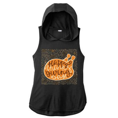 Happy Thanksgiving Day Turkey Pumpkin Logo Ladies PosiCharge Tri-Blend Wicking Draft Hoodie Tank