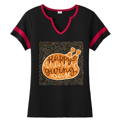 Happy Thanksgiving Day Turkey Pumpkin Logo Ladies Halftime Notch Neck Tee