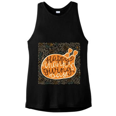 Happy Thanksgiving Day Turkey Pumpkin Logo Ladies PosiCharge Tri-Blend Wicking Tank