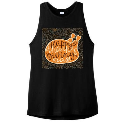 Happy Thanksgiving Day Turkey Pumpkin Logo Ladies PosiCharge Tri-Blend Wicking Tank