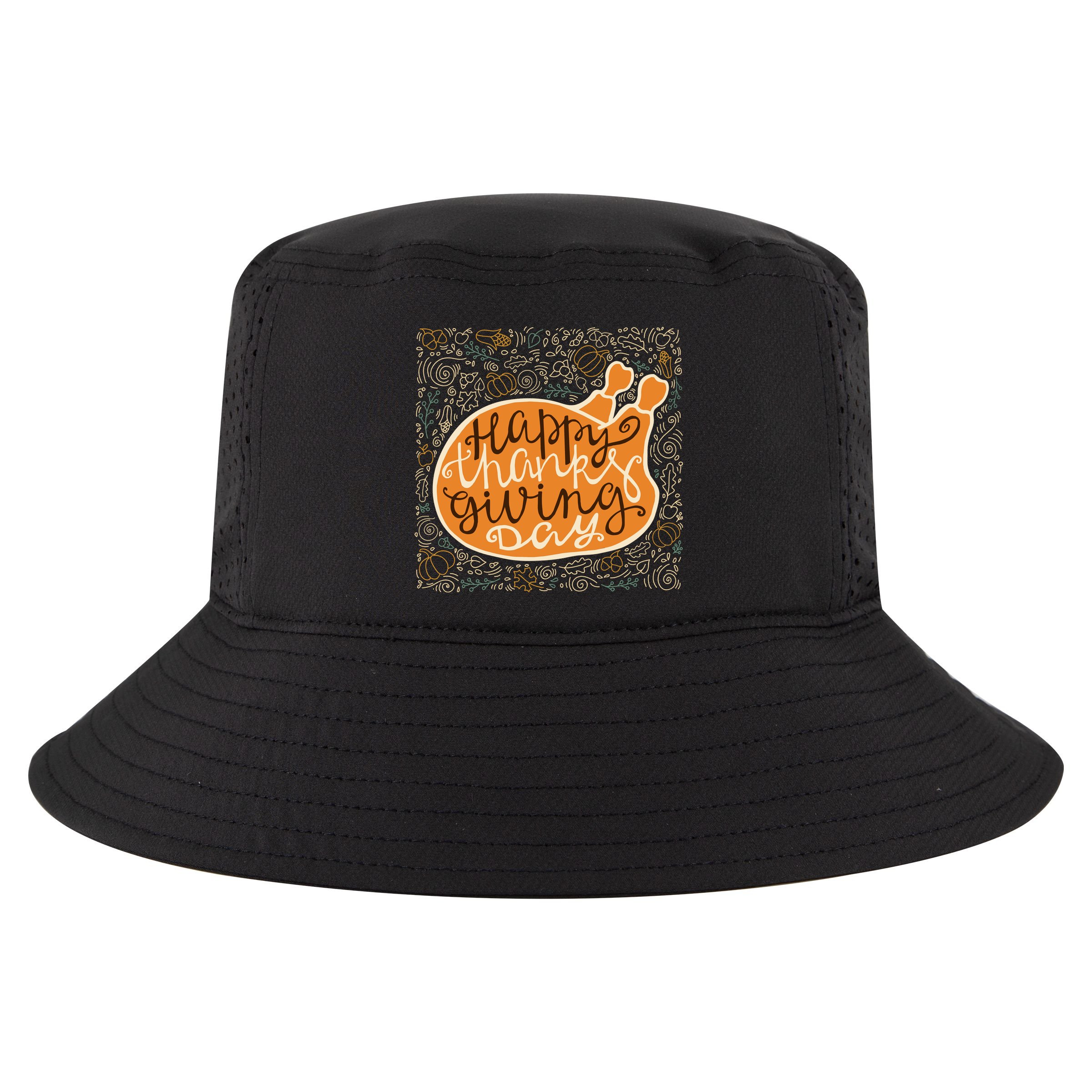 Happy Thanksgiving Day Turkey Pumpkin Logo Cool Comfort Performance Bucket Hat