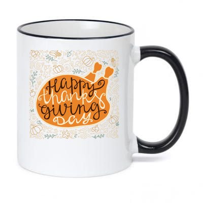 Happy Thanksgiving Day Turkey Pumpkin Logo 11oz Black Color Changing Mug