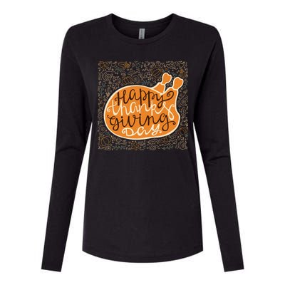 Happy Thanksgiving Day Turkey Pumpkin Logo Womens Cotton Relaxed Long Sleeve T-Shirt