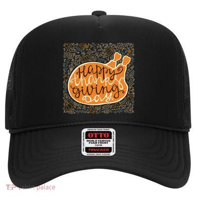 Happy Thanksgiving Day Turkey Pumpkin Logo High Crown Mesh Back Trucker Hat