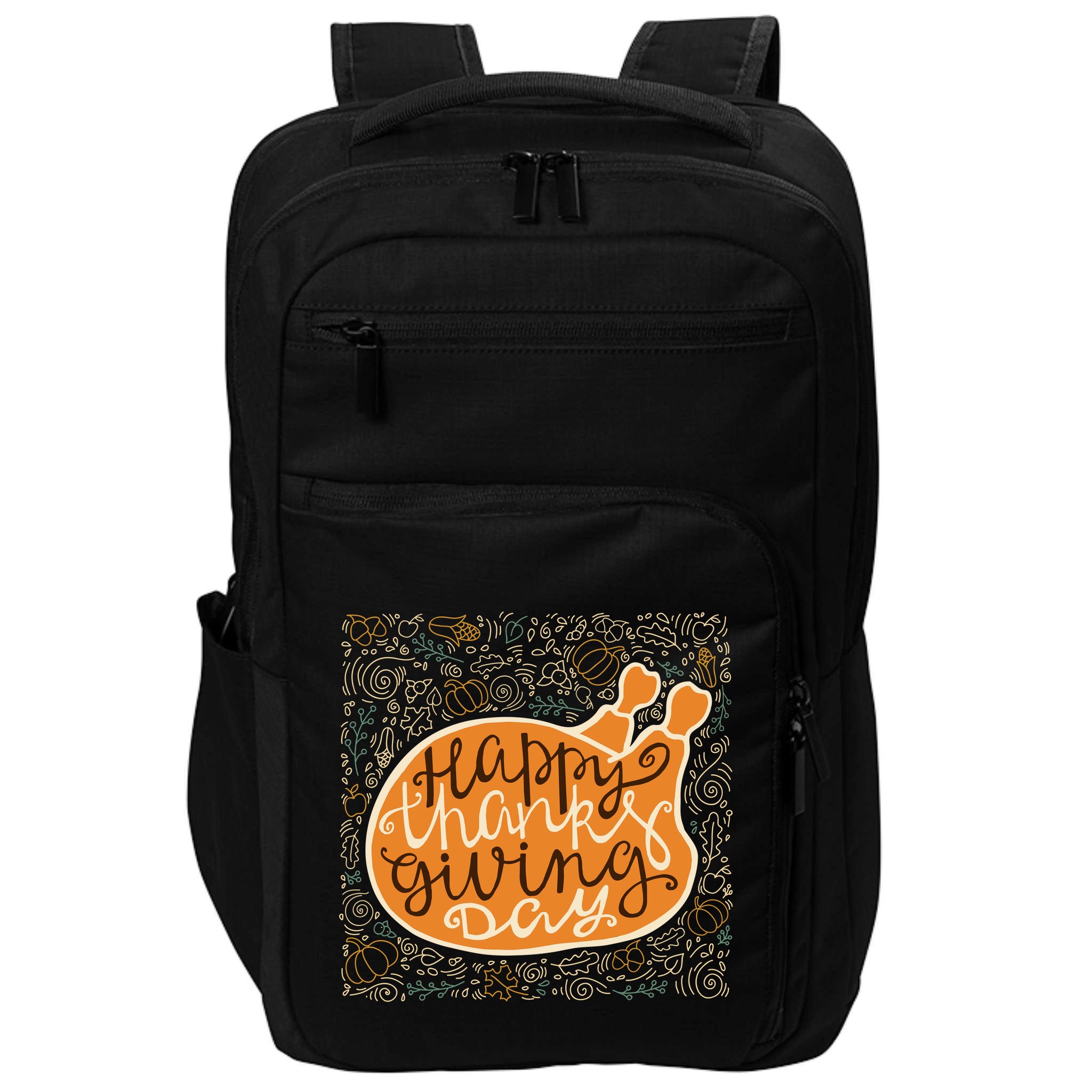 Happy Thanksgiving Day Turkey Pumpkin Logo Impact Tech Backpack