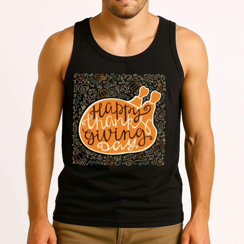Happy Thanksgiving Day Turkey Pumpkin Logo Tank Top